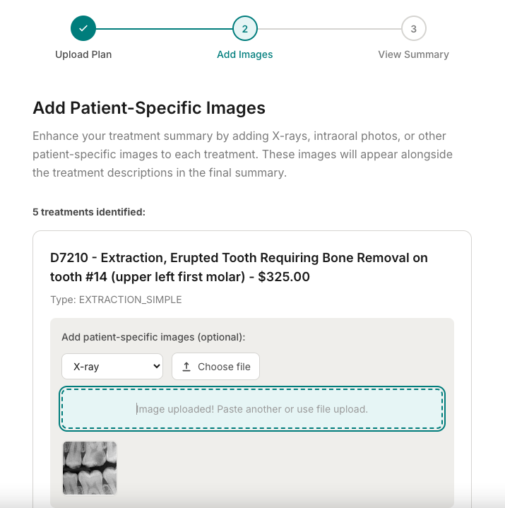 CaseFlow treatment extraction - add X-rays or use Quick Generate